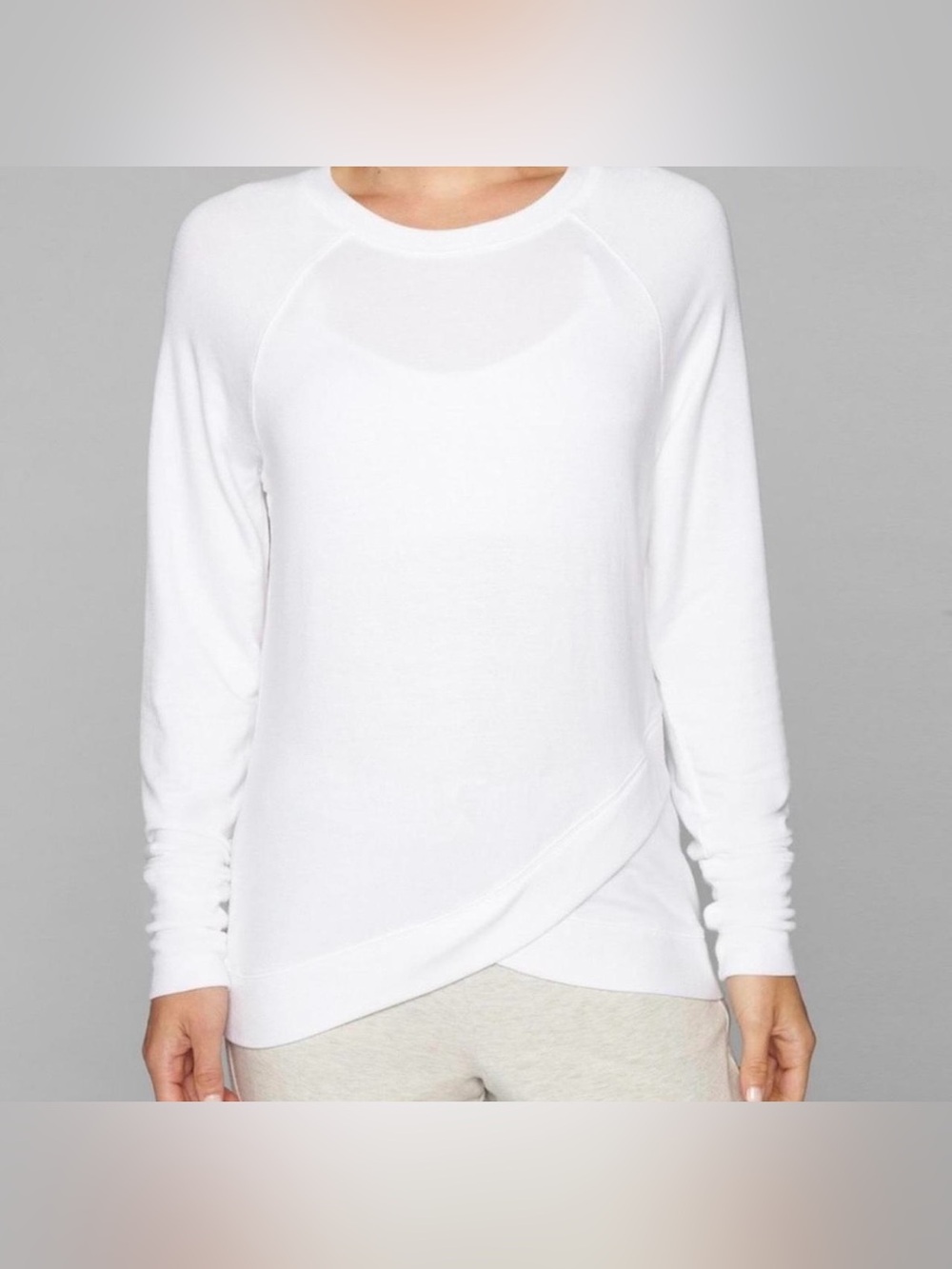 Athleta White Overlap Hem Long Sleeve Sweatshirt